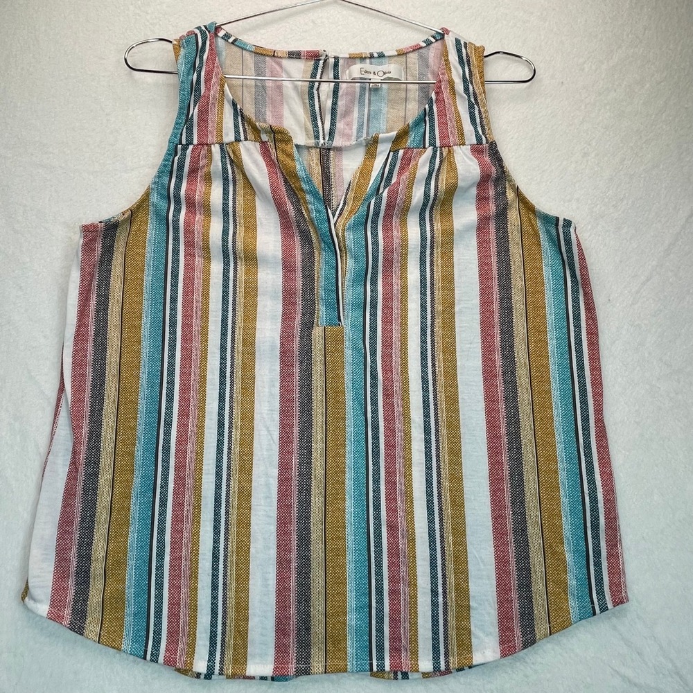 Eden Olivia Sleeveless Top M Striped Boho Hippie Peasant Goblincore Gypsy Brown